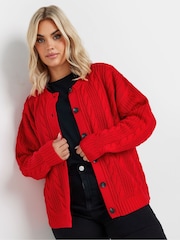 Yours Curve Red Cropped Cable Cardigan - Image 4 of 6