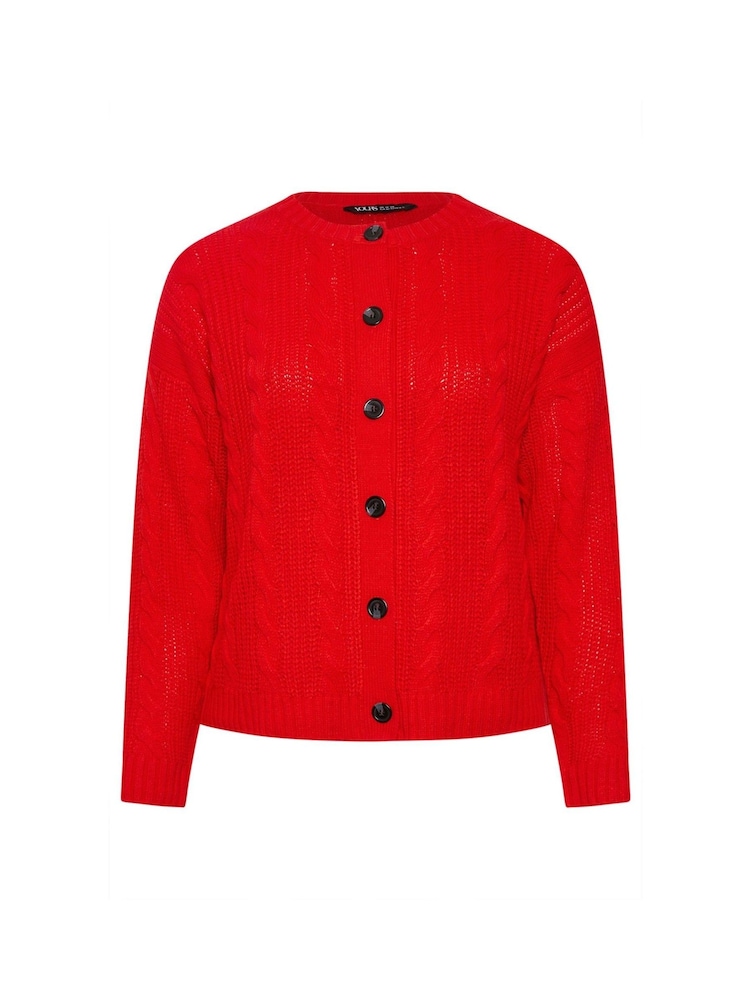 Yours Curve Red Cropped Cable Cardigan - Image 6 of 6 Yours Curve Red Cropped Cable Cardigan - Image 6 of 6