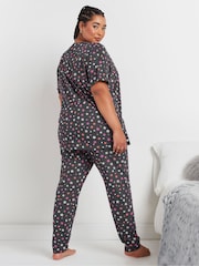 Yours Curve Grey Colourful Stars Short Sleeve Tapered Pyjamas Set - Image 3 of 5