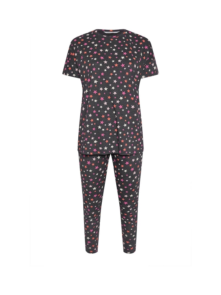 Yours Curve Grey Colourful Stars Short Sleeve Tapered Pyjamas Set - Image 5 of 5 Yours Curve Grey Colourful Stars Short Sleeve Tapered Pyjamas Set - Image 5 of 5