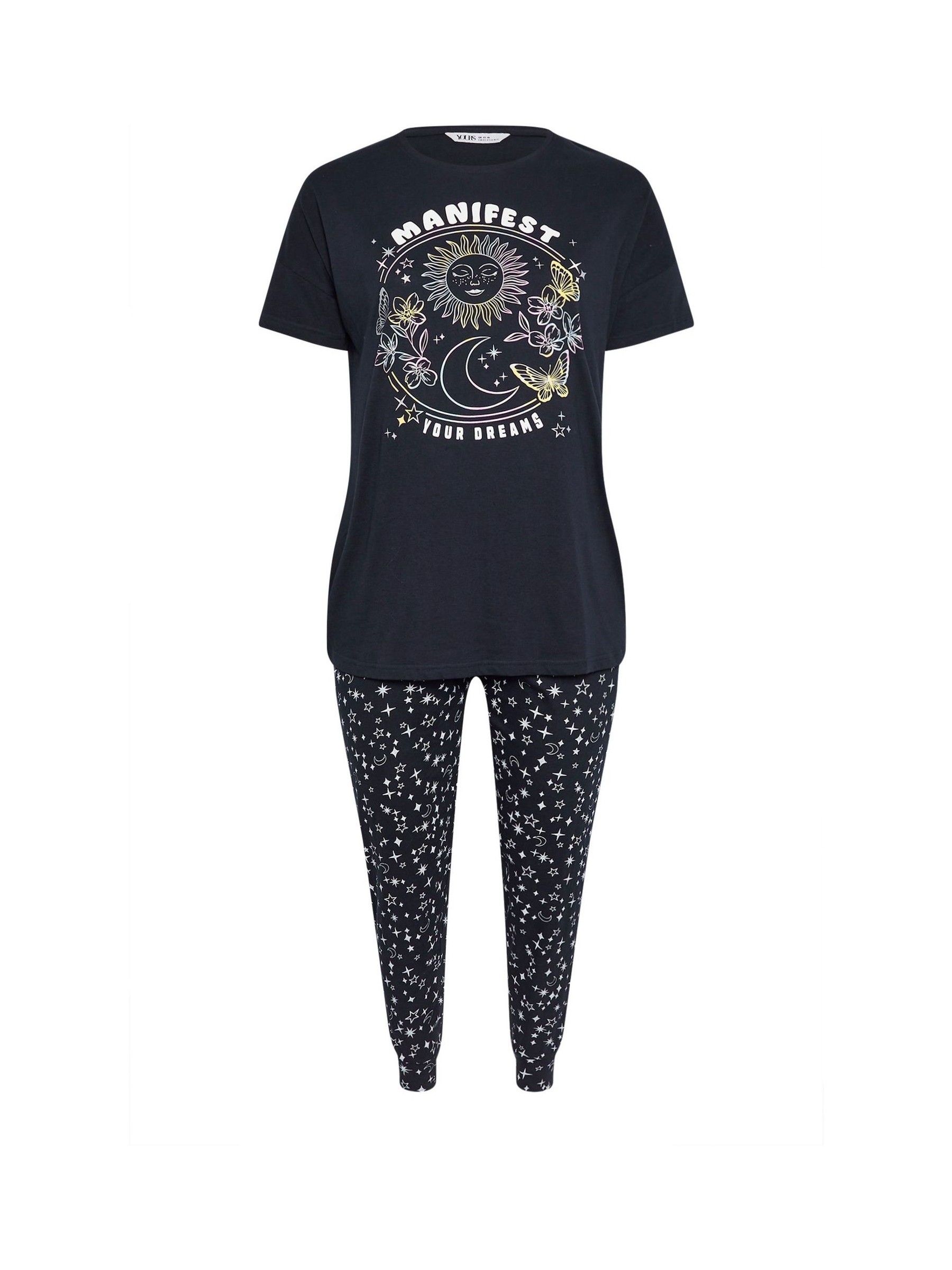 Buy Yours Curve Blue 100% Cotton Manifest Short Sleeve Cuffed Pyjamas ...