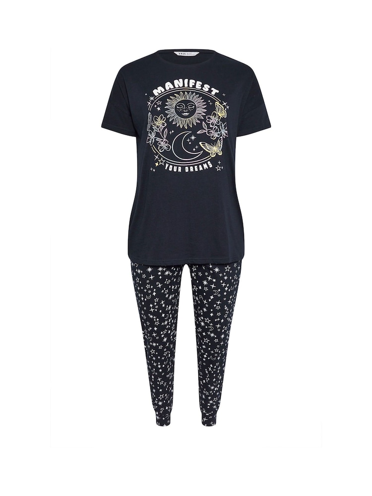Yours Curve Blue 100% Cotton Manifest Short Sleeve Cuffed Pyjamas Set - Image 6 of 6 Yours Curve Blue 100% Cotton Manifest Short Sleeve Cuffed Pyjamas Set - Image 6 of 6