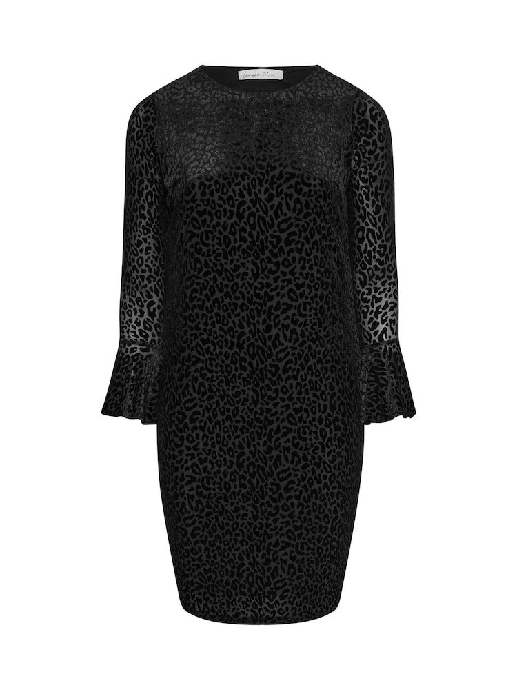 Yours Curve Black London Leopard Print Burn Out Velour Shift Dress - Image 6 of 6