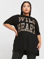 Yours Curve Black Oversize Drop Shoulder Top - Image 1 of 5