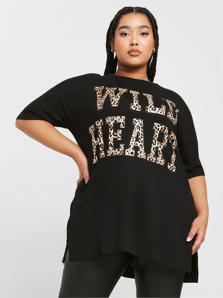Yours Curve Black Oversize Drop Shoulder Top - Image 1 of 5