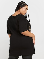 Yours Curve Black Oversize Drop Shoulder Top - Image 3 of 5