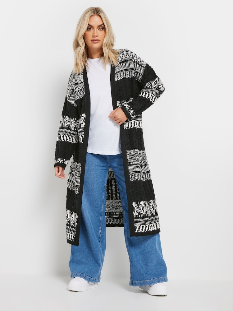 Yours Curve Longline Fairisle Cable Knit Cardigan - Imagen 1 de 9 Yours Curve Longline Fairisle Cable Knit Cardigan - Imagen 1 de 9