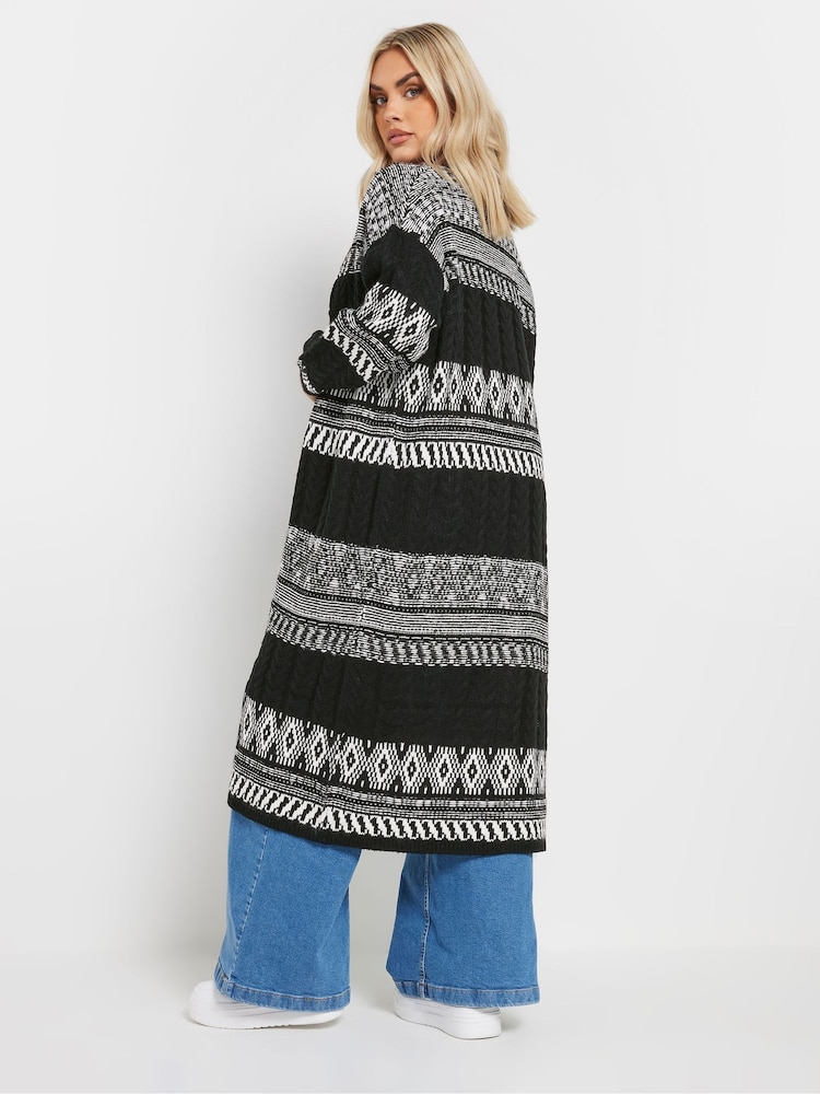 Yours Curve Longline Fairisle Cable Knit Cardigan - Imagen 2 de 9 Yours Curve Longline Fairisle Cable Knit Cardigan - Imagen 2 de 9