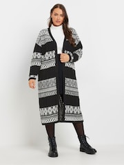 Yours Curve Longline Fairisle Cable Knit Cardigan - Imagen 4 de 9