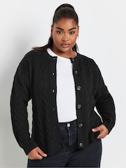 Yours Curve Black Cropped Cable Knit Cardigan - Image 1 of 5