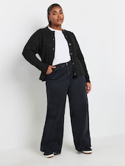 Yours Curve Black Cropped Cable Knit Cardigan - Image 2 of 5