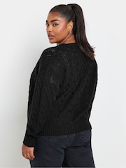 Yours Curve Black Cropped Cable Knit Cardigan - Image 3 of 5