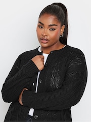 Yours Curve Black Cropped Cable Knit Cardigan - Image 4 of 5