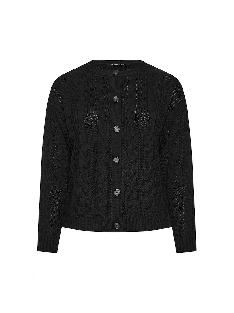 Yours Curve Black Cropped Cable Knit Cardigan - Image 5 of 5