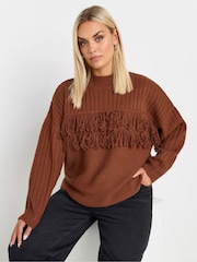 Yours Curve Orange Fringe Jumper - Image 1 of 5