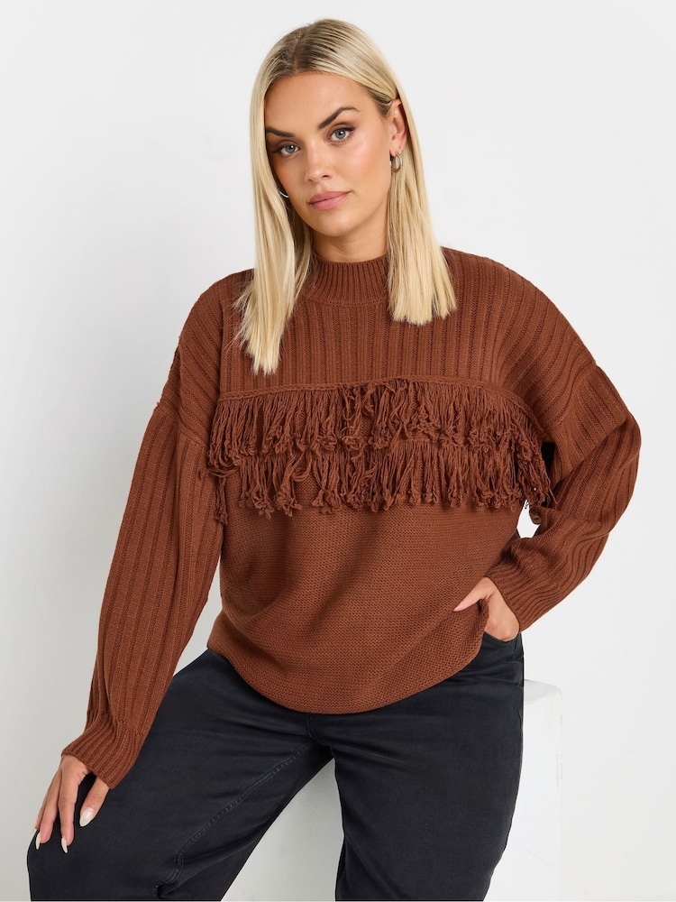 Yours Curve Orange Fringe Jumper - Image 1 of 5 Yours Curve Orange Fringe Jumper - Image 1 of 5
