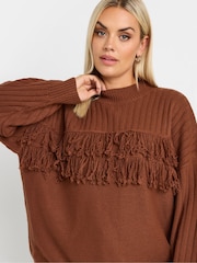 Yours Curve Orange Fringe Jumper - Image 4 of 5