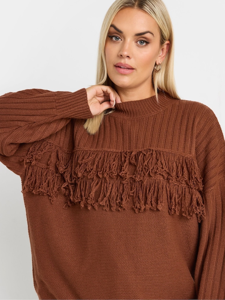 Yours Curve Orange Fringe Jumper - Image 4 of 5