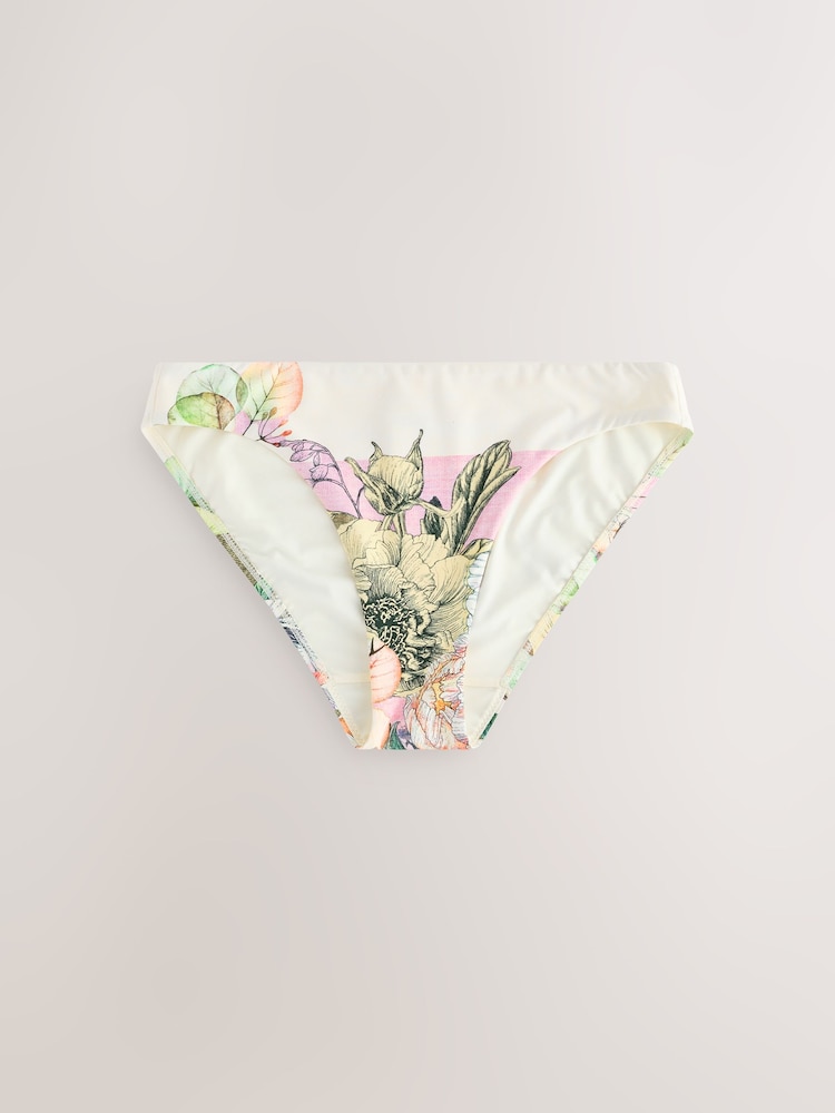 White/Blue Floral High Leg Print Bikini Bottoms - Image 6 of 9