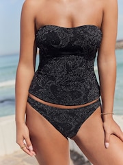 Black Silver Metallic Paisley Brazilian High Leg Bikini Bottoms - Image 1 of 8