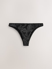 Black Silver Metallic Paisley Brazilian High Leg Bikini Bottoms - Image 5 of 8