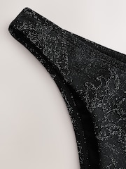 Black Silver Metallic Paisley Brazilian High Leg Bikini Bottoms - Image 6 of 8