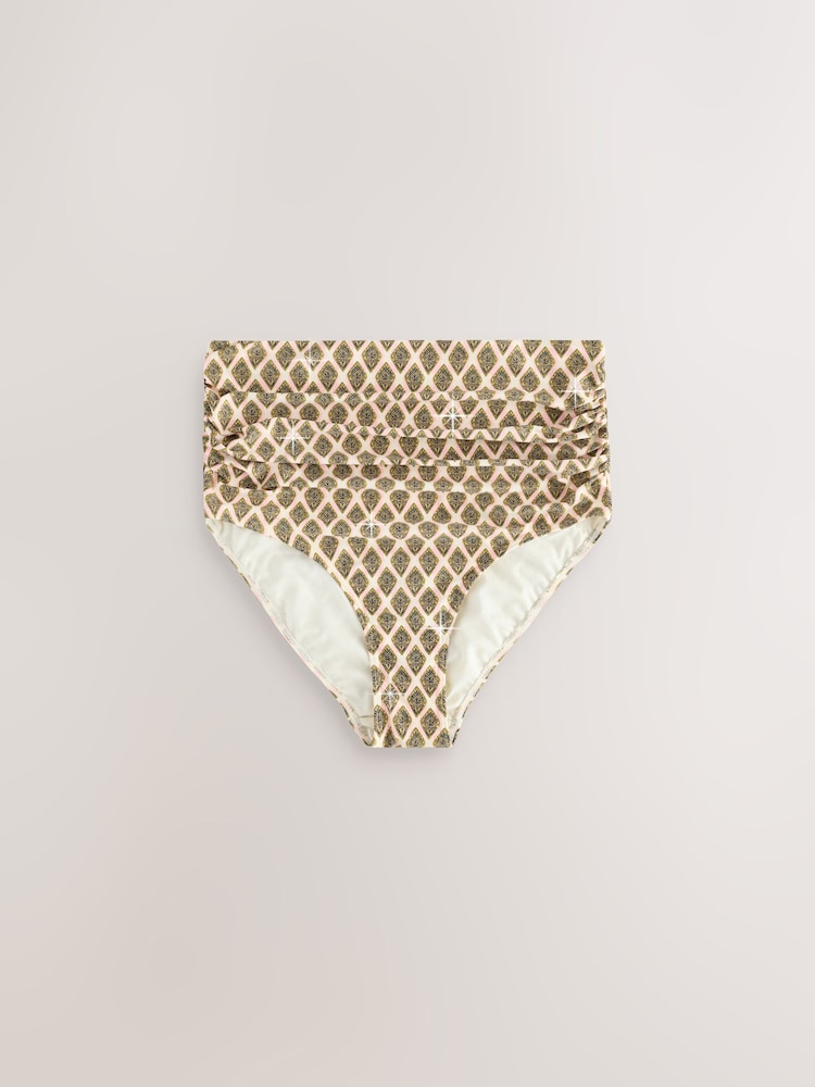 Khaki Green/Cream Foil Woodblock Maternity High Waist Bikini Briefs - Image 1 of 4