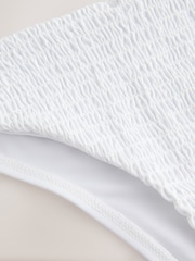 White Shirred Brazilian High Leg White Bikini Bottoms - Image 8 of 9