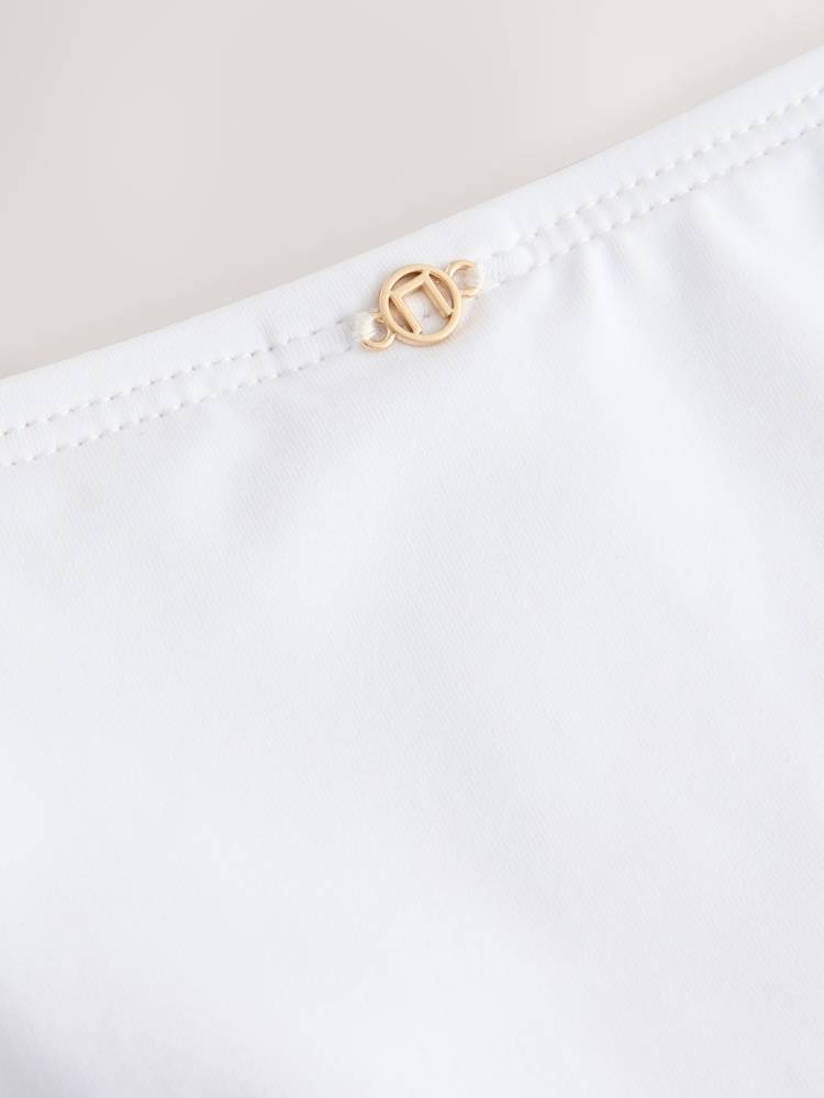 White Shirred Brazilian High Leg White Bikini Bottoms - Image 9 of 9