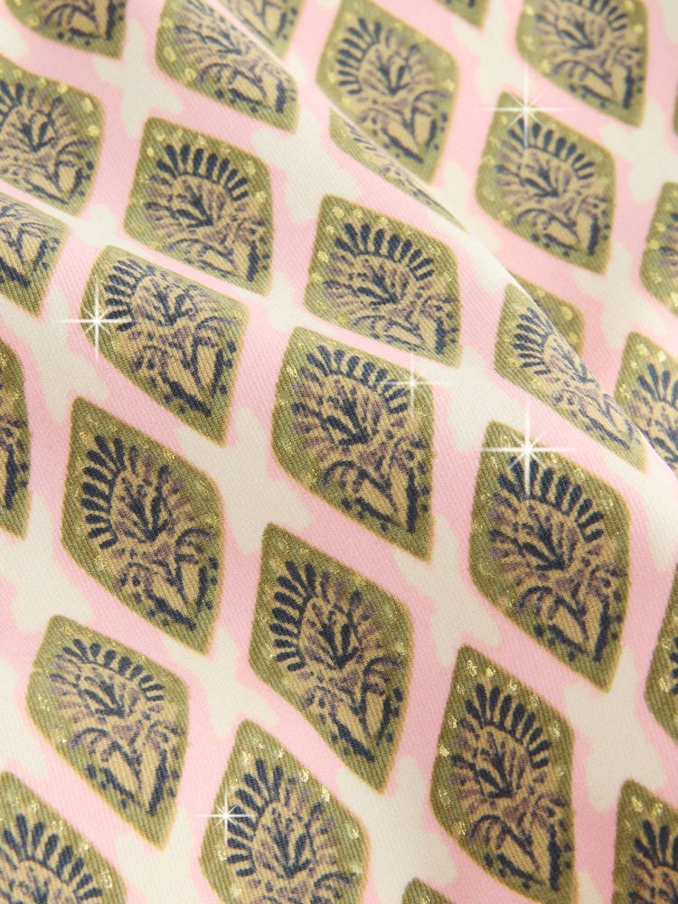 Estampado tipo grabado en madera de efecto metalizado en verde caqui/crema - Braguitas de bikini de pernera alta y talle alto - Imagen 8 de 8