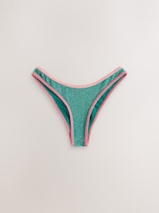 Pink/Teal Metallic Contrast Bind High Leg Bikini Bottoms - Image 5 of 7