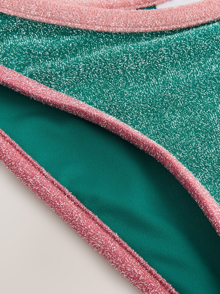 Pink/Teal Metallic Contrast Bind High Leg Bikini Bottoms - Image 6 of 7