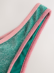 Pink/Teal Metallic Contrast Bind High Leg Bikini Bottoms - Image 7 of 7
