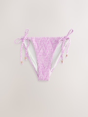 Lilac Purple Zigzag Print Shirred Tie Side Bikini Bottoms - Image 6 of 8