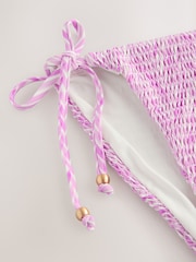 Lilac Purple Zigzag Print Shirred Tie Side Bikini Bottoms - Image 7 of 8