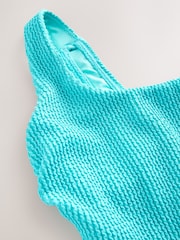 Aqua Blue Crinkle Scoop Neck Tummy Control Swimsuit - Image 12 of 12