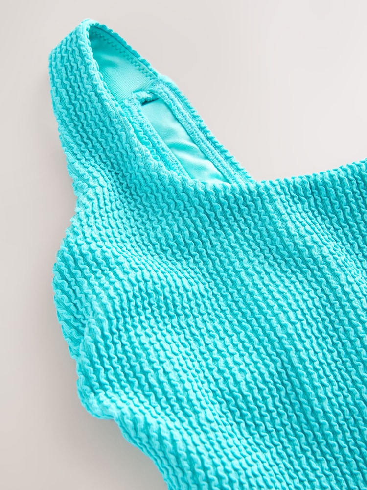 Aqua Blue Crinkle Scoop Neck Tummy Control Swimsuit - Image 12 of 12