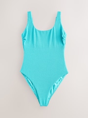 Aqua Blue Crinkle Scoop Neck Tummy Control Swimsuit - Image 9 of 12