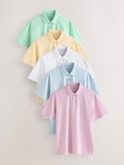 Blue/Yellow/Pink/Grey/Green Pastel - גזרה רגילה - מארז 5 חולצות פולו מבד מטריקו עם שרוול קצר - Image 1 of 17