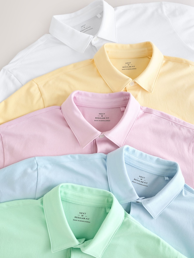Blue/Yellow/Pink/Grey/Green Pastel - גזרה רגילה - מארז 5 חולצות פולו מבד מטריקו עם שרוול קצר - Image 17 of 17