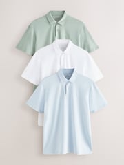 Blue/Green/White Regular Fit Short Sleeve Jersey Polo Shirts 3 Pack - Image 1 of 12