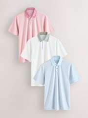 Pink / Blue / White Woven Collar Regular Fit Short Sleeve Jersey Polo Shirts 3 Pack - Image 1 of 12