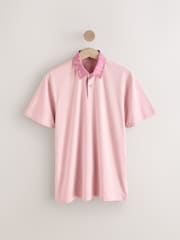 Pink / Blue / White Woven Collar Regular Fit Short Sleeve Jersey Polo Shirts 3 Pack - Image 10 of 12