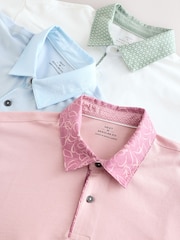 Pink / Blue / White Woven Collar Regular Fit Short Sleeve Jersey Polo Shirts 3 Pack - Image 12 of 12