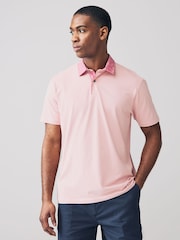 Pink / Blue / White Woven Collar Regular Fit Short Sleeve Jersey Polo Shirts 3 Pack - Image 2 of 12