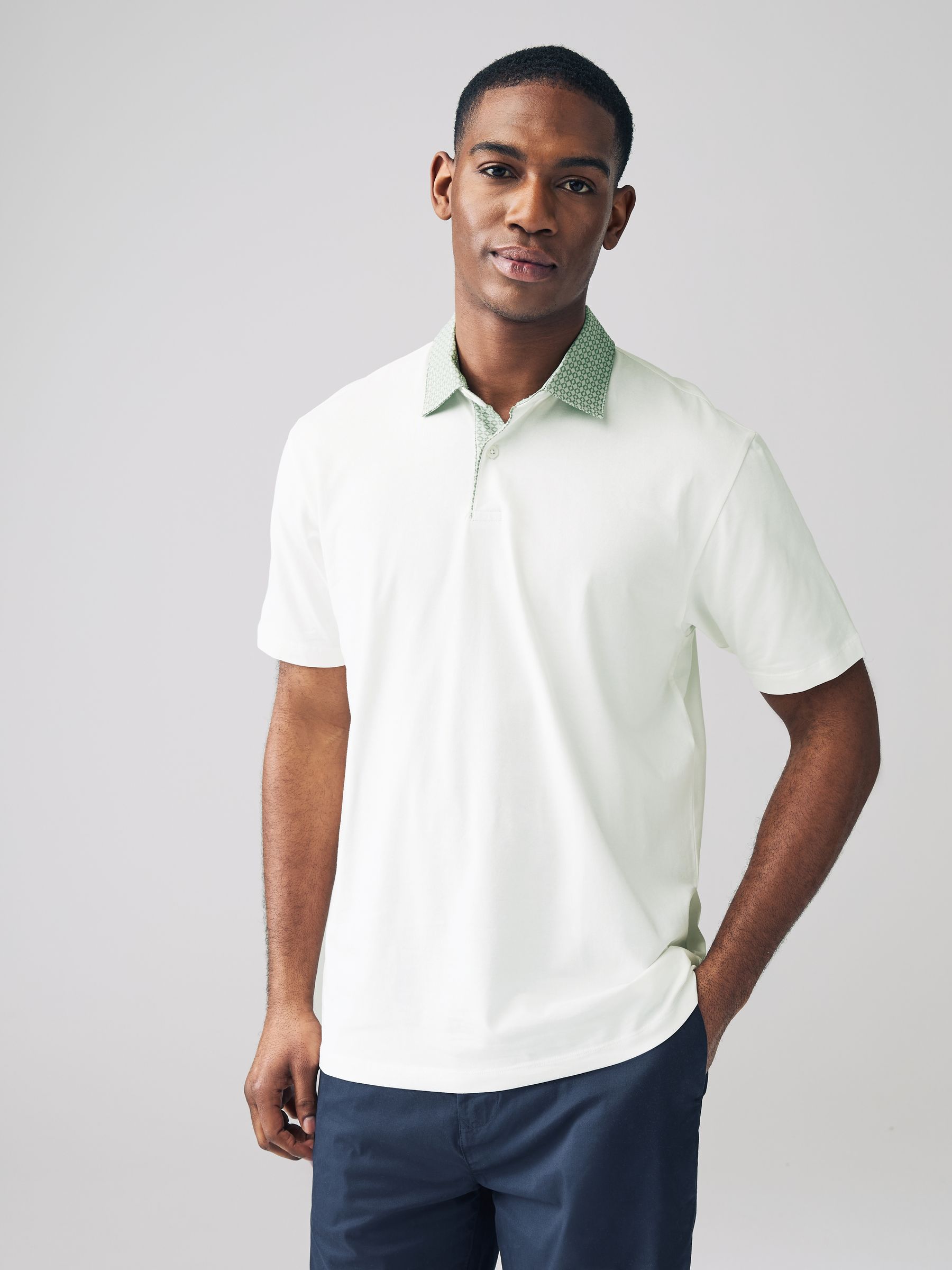 Buy Pink/White/Blue Printed Collar Plain Short Sleeve Jersey Polo