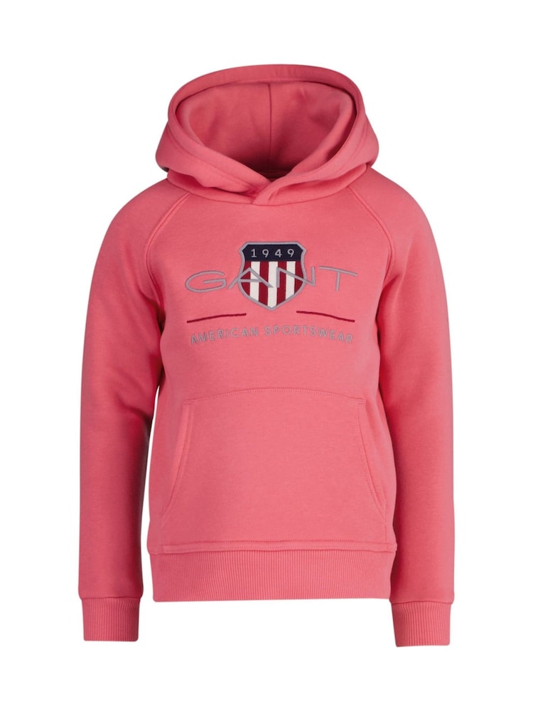 GANT Pink Kids Shield Logo Hoodie - Image 1 of 3 GANT Pink Kids Shield Logo Hoodie - Image 1 of 3