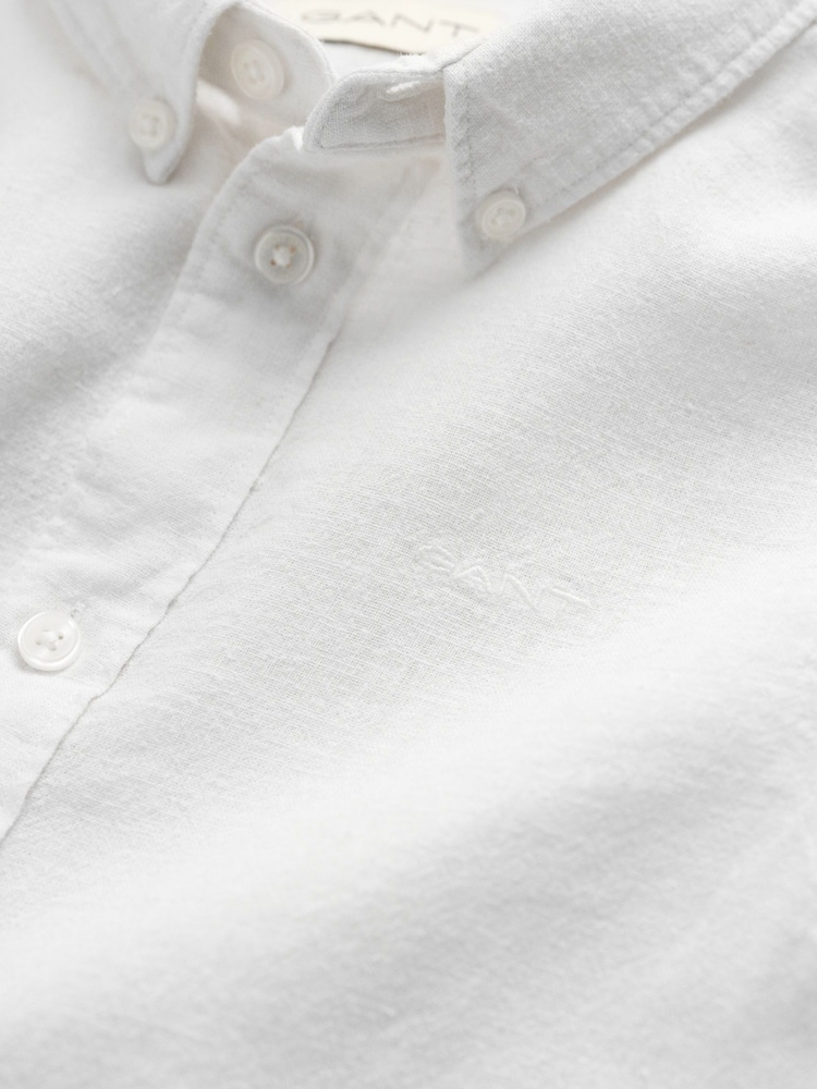 GANT White 100% Cotton Linen Button Down Long Sleeve Shirt - Image 4 of 4