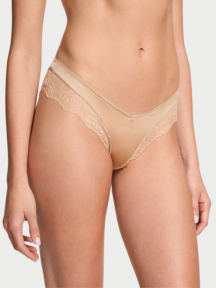 Victoria's Secret Praline Nude Cheeky Rose Lace Trim Knickers - Image 1 of 3