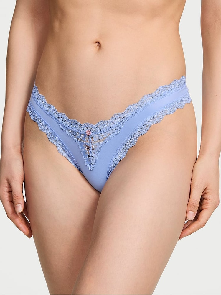 Victoria's Secret Blue Cameo Lace Trim Brazilian Knickers - Image 1 of 3